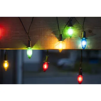 Vánoční dekorace Venkovní souprava LED Filament Šiška barevná, možnost prodloužení, černá kabeláž + napájecí trasformátor