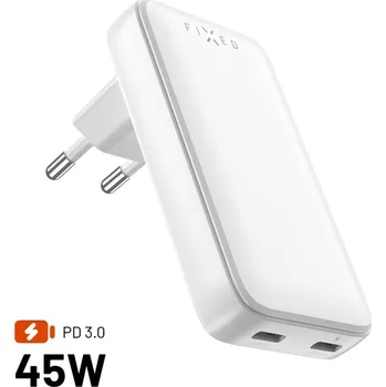 Powerbanka Fixed Nabíječka Slim síťová GaN s 2x USB-C výstupem a podporou PD, 45W, bílá