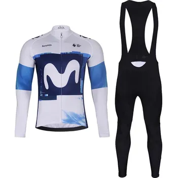 cyklistický dres BONAVELO Cyklistický dlouhý dres a kalhoty - MOVISTAR 2025 WINTER - modrá/černá/bílá