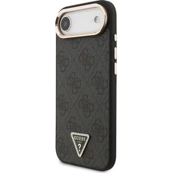 Pouzdro na mobilní telefon Zadní kryt Guess PU Leather 4G Strass Triangle Logo Gold Frame MagSafe pro Apple iPhone Air, černá