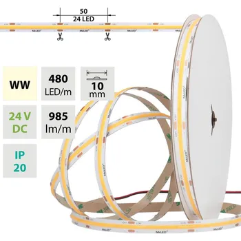 LED páska MCLED Pásek LED COB WW, 480LED/m, 10W/m, DC 24V, 985lm/m, CRI90, IP20, 10mm, 50m ML-126.055.83.2