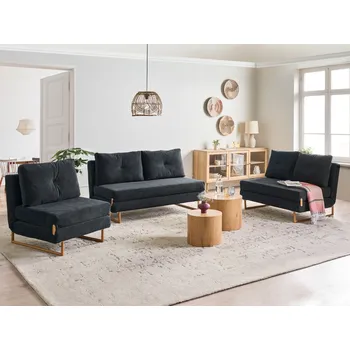 Obývací stěna Obývací sedací souprava černá látkové čalounění 3místná 2místná 1místná pohovka pro 6 osob rozkládací funkce spaní obývací pokoj Beliani