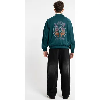 Chlapecká mikina Reporter Young | Chlapecká tmavě zelená mikina bez kapuce na zip s potiskem „MUAY THAI“ – dva tygři a thajské ornamenty - Barva ZELENÁ, Velikost 164 253-0554B-32-570-1