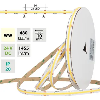 LED páska MCLED Pásek LED COB WW, 480LED/m, 15W/m, DC 24V, 1455lm/m, CRI90, IP20, 10mm, 50m ML-126.058.83.2