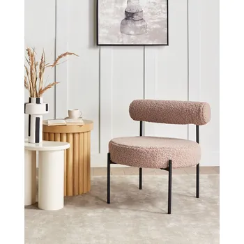 Jídelní židle Židle taupe buklé čalounění bez područek kulatý sedák černý kovový rám vintage design Beliani