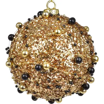 Vánoční dekorace ZLATO & ČERNÉ PERLY | třpytivá XL ozdoba s kuličkami | 9 cm Dedra