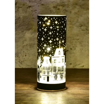 Svícen ZIMNÍ MĚSTEČKO | LED skleněný svícen | zelený | 20 cm Dedra