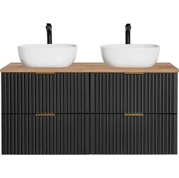 Koupelnový nábytek Sestava 2 koupelnových skříněk ADEL BLACK 120cm s deskou a umyvadly