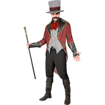 Karnevalový kostým Sinister Ringmaster (kabát s vestou, lebkovým ozdobným límcem, rukavicemi a kloboukem) - L
