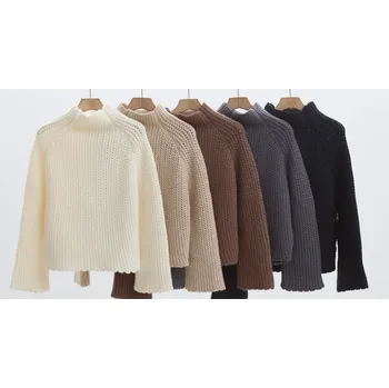 Dámský svetr Stojáček hrubý úplet FH66072 barva: hnědá