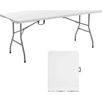 Zahradní stůl Skládací stůl VEVOR, 6 stop (1,8 m), přenosný skládací pracovní stůl, vnitřní i venkovní použití, plastový obdélníkový stůl s vestavěnou rukojetí, na večírky, stolování, svatby, akce, piknik, kempování, bílý