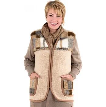 Dámská vesta Ovčí věci Vesta z ovčí vlny ALPEN ZIP dvoubarevná káro velikost Merino: L