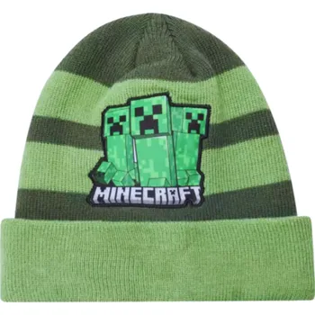 Čepice Fashion UK Chlapecká čepice MINECRAFT dvouvrstvá zimní zelená Barva: Zelená pruhy, Velikost: 54