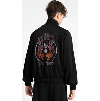 Chlapecká mikina Reporter Young | Chlapecká černá mikina bez kapuce na zip s potiskem „MUAY THAI“ – dva tygři a thajské ornamenty - Barva ČERNÁ, Velikost 176 253-0554B-32-100-1