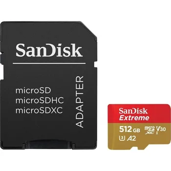 Paměťová karta Sandisk Paměťová karta Extreme microSDXC 512GB 190MB/s / 130MB/s A2 C10 V30 UHS-I U3, s adaptérem