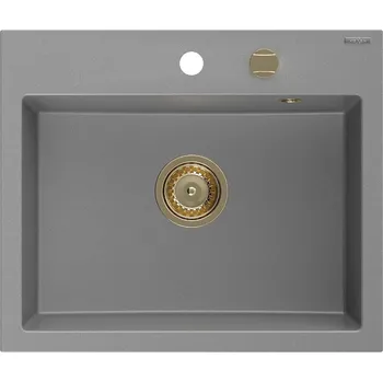 Granitový dřez MEXEN/S - Oscar granitový dřez 580 x 490 mm, šedá, zlatý sifon 6519581000-71-G