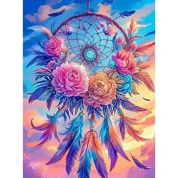 Diamantové malování Diamantové malování/Homfun - Lapač snů s květy + třpytivé kamínky