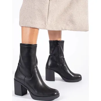 Dámské polobotky Sergio Leone Designové černé dámské kotníkové boty na širokém podpatku 37