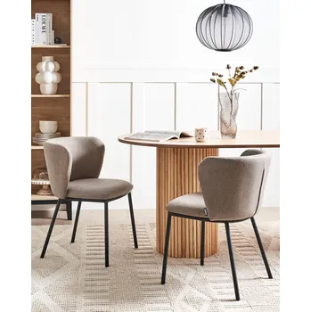 Jídelní židle Sada 2 jídelních židlí taupe polyesterové čalounění černé kovové nohy bez opěrek zaoblené opěradlo moderní současný design Beliani