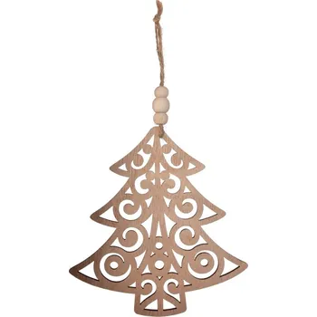 Vánoční ozdoba KRAJKOVÝ STROMEK | závěsná dřevěná ozdoba s korálky | 11 cm Dedra