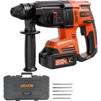 VEVOR 20V Bezkartáčová akumulátorová vrtačka/příklepová vrtačka, lithium-iontová baterie 1,1 palce, sada elektrického a lehkého nářadí SDS-Plus s baterií a nabíječkou, 4 funkce, 1200 ot./min, 5300 úderů/min