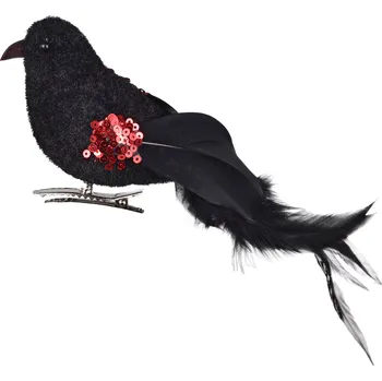 Vánoční dekorace PŮLNOČNÍ ŠEPTÁNÍ | Dekorační ptáček s pery a flitry | 22 cm Dedra