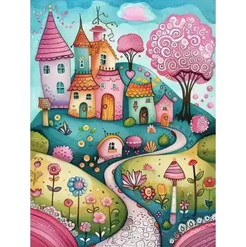 Diamantové malování Diamantové malování/Homfun - Malovaná květinová vesnička + perleťové kamínky