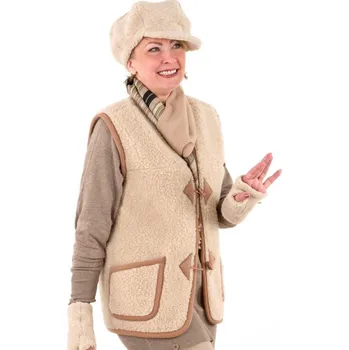 Dámská vesta Ovčí věci Vesta z ovčí vlny ALPEN - Kolík jednobarevná béžová velikost Merino: 2XL