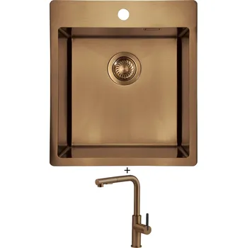 Kuchyňský dřez Nerezový dřez SET Deante OLFATO ZPO C10A měď + Deante MOMI BKM C73M měď