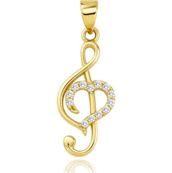 Módní doplněk MINET Zlatý přívěs houslový klíč se srdcem a bílými zirkony Au 585/1000 0,75g