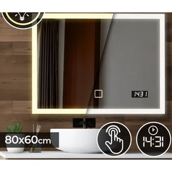 Zrcadlo Koupelnové nástěnné zrcadlo podsvícené s dotykovým ovládáním 80x60 cm