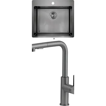 Granitový dřez Nerezový dřez SET Deante OLFATO ZPO D10B titanium + Deante MOMI BKM D73M titanium