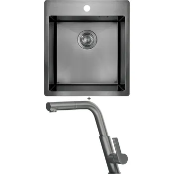 Granitový dřez Nerezový dřez SET Deante OLFATO ZPO D10A titanium + Deante SILIA BQS D73M titanium