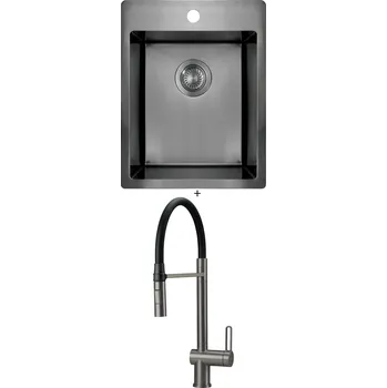 Kuchyňský dřez Nerezový dřez SET Deante OLFATO ZPO D10E titanium + Deante MAGNETIC BRM D72M titanium