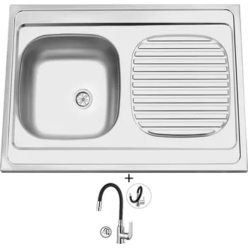 Kuchyňský dřez Nerezový dřez SET Sinks CLP-A 800 M 0,5mm matný + Kuchinox ELZA BKE 762D chrom/černá