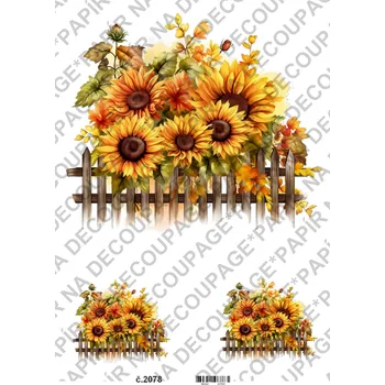 Umělecký papír Rýžový a soft papír na decoupage - Slunečnice u plotu - KB02078 Materiál: Soft, Rozměr: A4