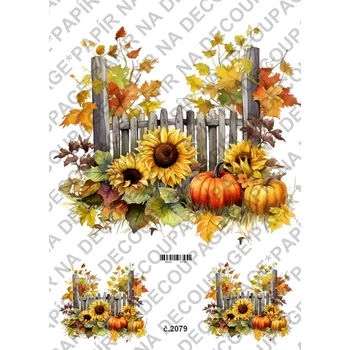 Umělecký papír Rýžový a soft papír na decoupage - Slunečnice u plotu - KB02079 Materiál: Soft, Rozměr: A4