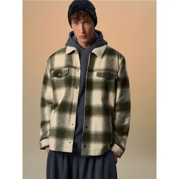 Pánský svetr Kostkovaná košilová bunda - M - House - olivový - 483GM-91X