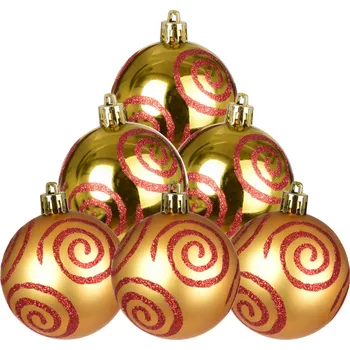 Vánoční ozdoba ZLATÝ VÍR | sada ozdob | 6 ks | zlaté koule s červenými spirálami Dedra