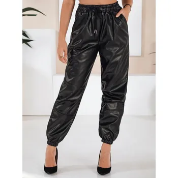 Dámské kalhoty Černé koženkové joggery MAGIR UY1683 Velikost: 42