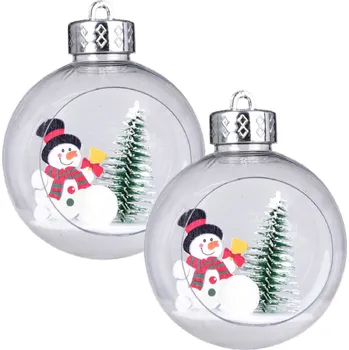 Vánoční ozdoba SNĚHULÁČKOVO DOBRODRUŽSTVÍ | sada 2 ozdob s vnitřní dekorací | 8 cm Dedra
