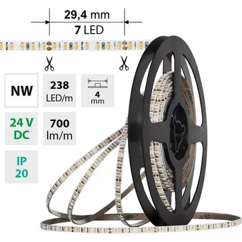 LED páska MCLED Pásek LED SMD2216 NW, 238LED/m, 7,2W/m, DC 24V, 700lm/m, CRI90, IP20, 4mm, 5m ML-126.043.90.0