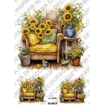 Umělecký papír Rýžový a soft papír na decoupage - Slunečnice a zátiší - KB02098 Materiál: Soft, Rozměr: A4