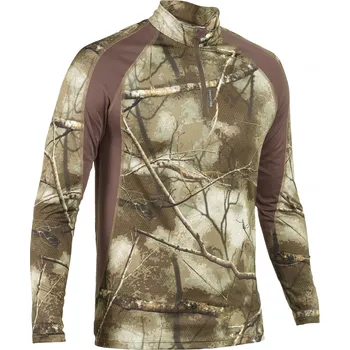 Dámská mikina SOLOGNAC Lovecké tričko s dlouhým rukávem nešustivé prodyšné 500 maskovací Treemetic M KAŠTANOVÁ|ZELENÁ