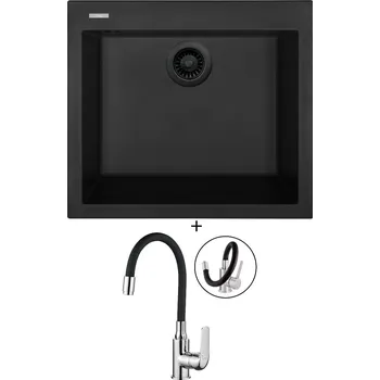 Granitový dřez Granitový dřez SET Sinks CUBE 560 černá edice + Kuchinox ELZA BKE 761 chrom/černá