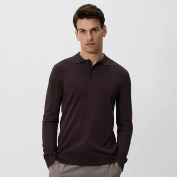 Pánský svetr Reserved - Viskózový polo svetr - tmavě hnědá - 019FR-89X - 019FR-89X-M