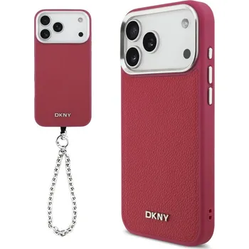 Náhradní kryt pro mobilní telefon DKNY PU Leather Metal Logo Wrist Chain MagSafe zadní kryt pro iPhone 17 Pro Max Pink