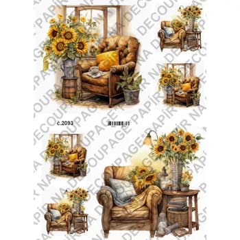 Výtvarný papír Rýžový a soft papír na decoupage - Slunečnice a zátiší - KB02093 Materiál: Rýžový papír, Rozměr: A4