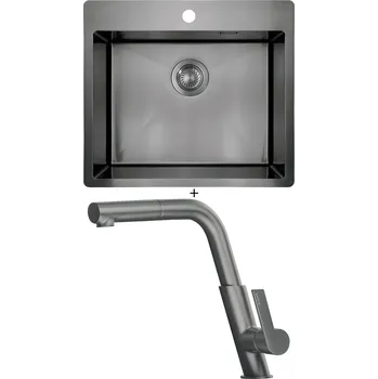 Granitový dřez Nerezový dřez SET Deante OLFATO ZPO D10B titanium + Deante SILIA BQS D73M titanium