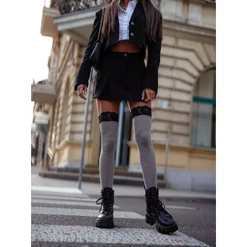 Dámské punčochy Ponožky Milena 1085 s širokou krajkou 37-41 grafit 37-41